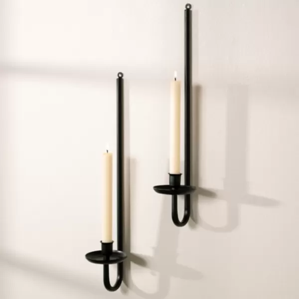 Sconces-Kirkland's Home Black Metal Taper Candle Holder Sconces, Set Of 2