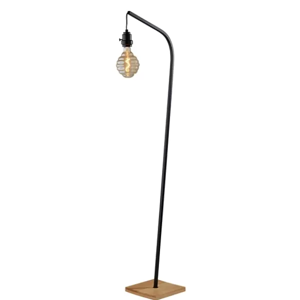 Floor Lamps-Kirkland's Home Black Metal Textured Edison Floor Lamp Gold