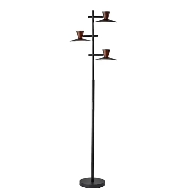 Floor Lamps-Kirkland's Home Black Metal Wood Accent Contemporary Floor Lamp