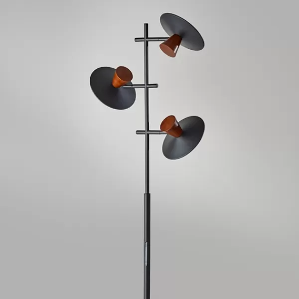 Floor Lamps-Kirkland's Home Black Metal Wood Accent Contemporary Floor Lamp