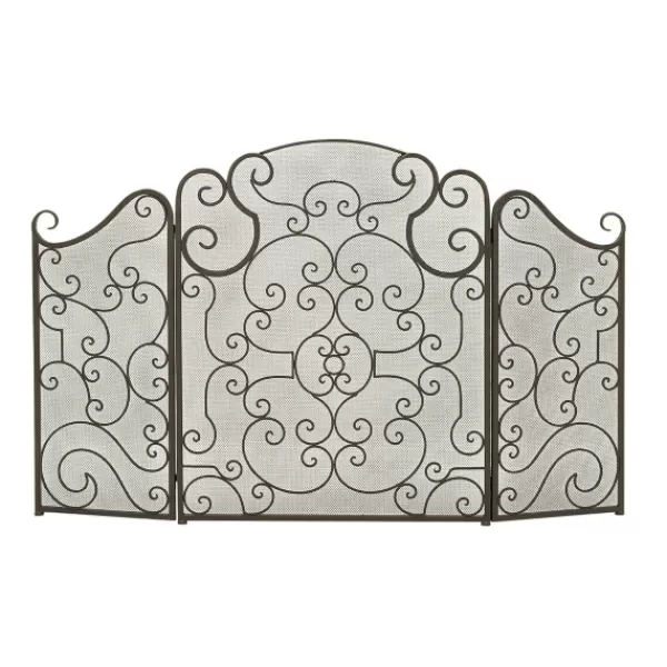 Fireplace Accessories-Kirkland's Home Black Metallic Scroll Three-Panel Fire Screen