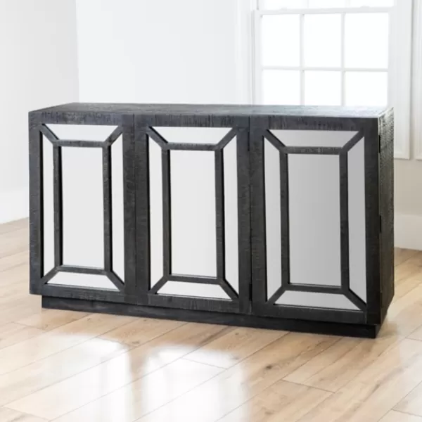 Cabinets & Sideboards-Kirkland's Home Black Mirrored 3-Door Sideboard