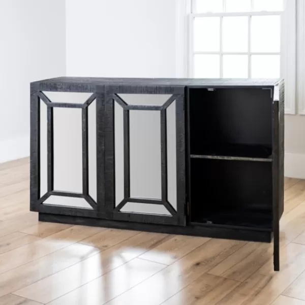 Cabinets & Sideboards-Kirkland's Home Black Mirrored 3-Door Sideboard