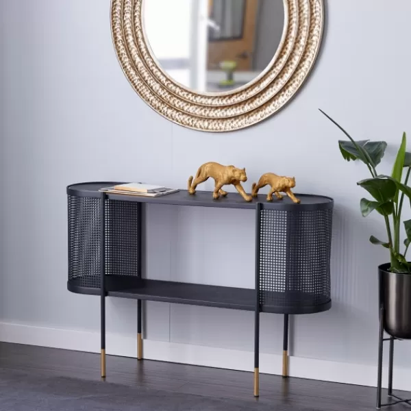 Console Tables-Kirkland's Home Black Modern Oval Perforated Console Table