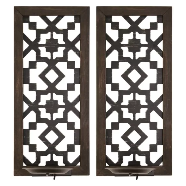 Sconces-Kirkland's Home Black Ornate Laser Cut Sconces, Set Of 2