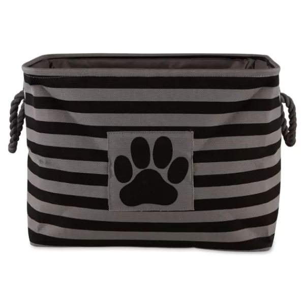 Baskets & Boxes-Kirkland's Home Black Paw Patch Stripe Rectangle Pet Basket Black/Gray