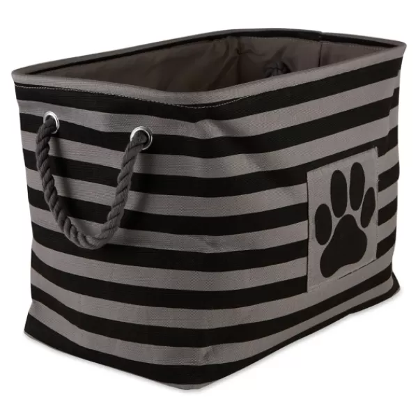 Baskets & Boxes-Kirkland's Home Black Paw Patch Stripe Rectangle Pet Basket Black/Gray