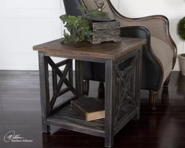 Accent & End Tables-Kirkland's Home Black Reclaimed Fir Wood Accent Table