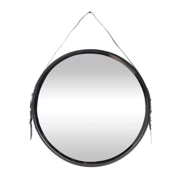 Framed Mirrors-Kirkland's Home Black Round Framed Mirror With Leather Strap