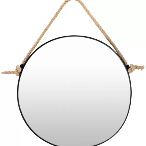 Framed Mirrors-Kirkland's Home Black Round Framed Mirror With Rope, 24 In.