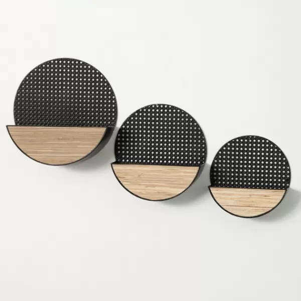 Wall Storage-Kirkland's Home Black Round Mesh Frame Wall Shelves, Set Of 3