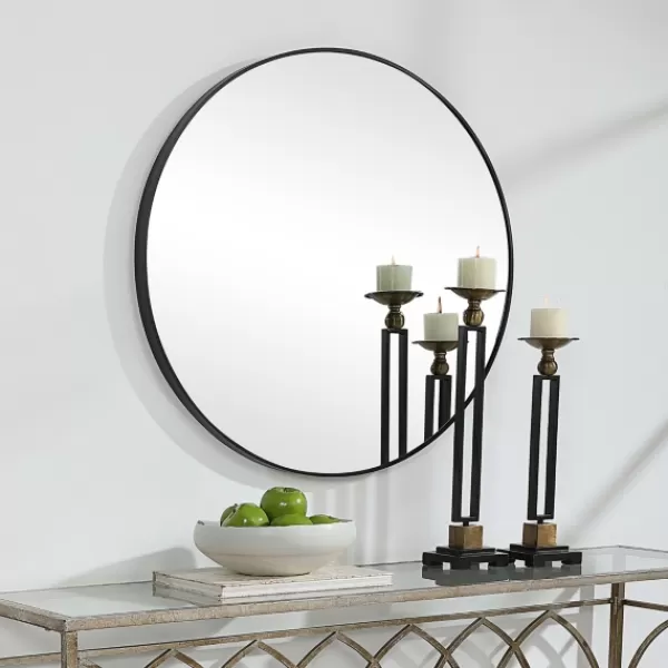 Framed Mirrors-Kirkland's Home Black Round Simple Frame Large Wall Mirror