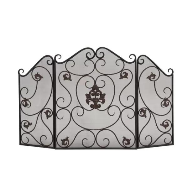 Fireplace Accessories-Kirkland's Home Black Scroll And Medallion Metal Fireplace Screen