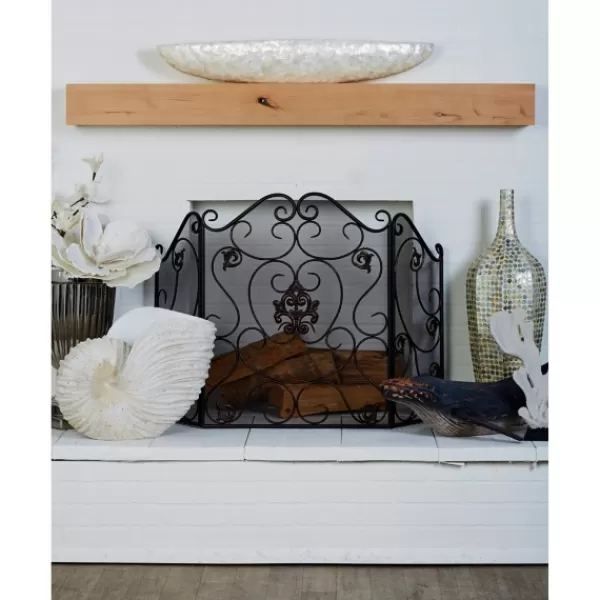 Fireplace Accessories-Kirkland's Home Black Scroll And Medallion Metal Fireplace Screen