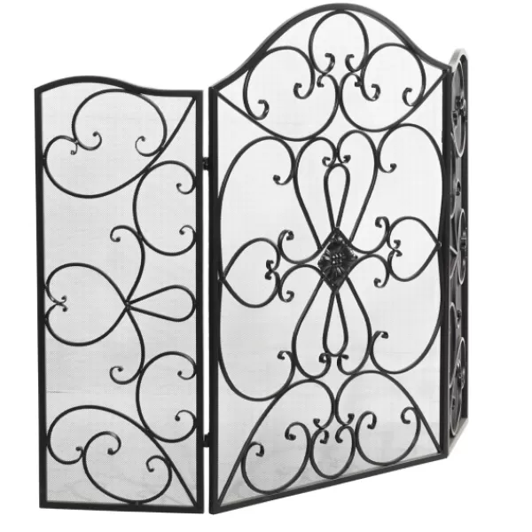 Fireplace Accessories-Kirkland's Home Black Scroll Work Metal Fireplace Screen