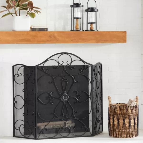 Fireplace Accessories-Kirkland's Home Black Scroll Work Metal Fireplace Screen