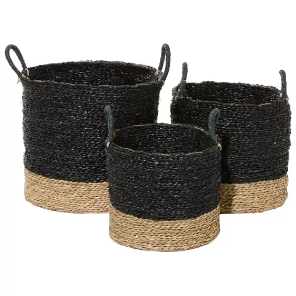 Baskets & Boxes-Kirkland's Home Black Sea Grass Baskets, Set Of 3 Black/Tan