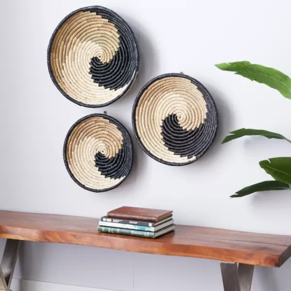 Wall Plaques-Kirkland's Home Black Seagrass Swirl 3-Pc. Wall Plaque Set Tan