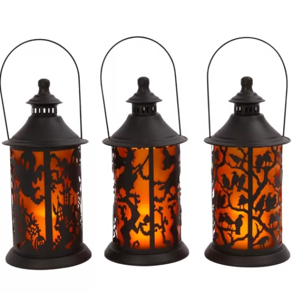 Lanterns-Kirkland's Home Black Spooky Silhouette Led Lanterns, Set Of 3 Black/Orange