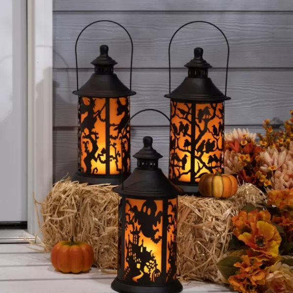 Lanterns-Kirkland's Home Black Spooky Silhouette Led Lanterns, Set Of 3 Black/Orange