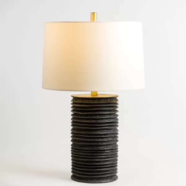 Table Lamps-Kirkland's Home Black Stacked Textured Table Lamp White