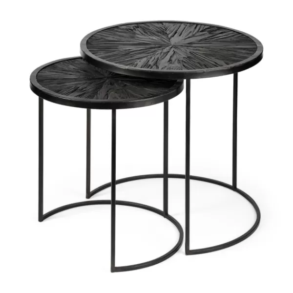 Accent & End Tables-Kirkland's Home Black Starburst Nesting Accent Tables, Set Of 2