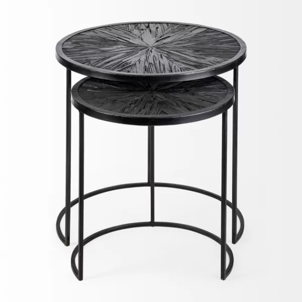 Accent & End Tables-Kirkland's Home Black Starburst Nesting Accent Tables, Set Of 2