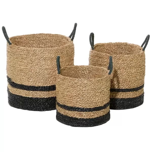 Baskets & Boxes-Kirkland's Home Black Stripe Sea Grass Baskets, Set Of 3 Brown/Black