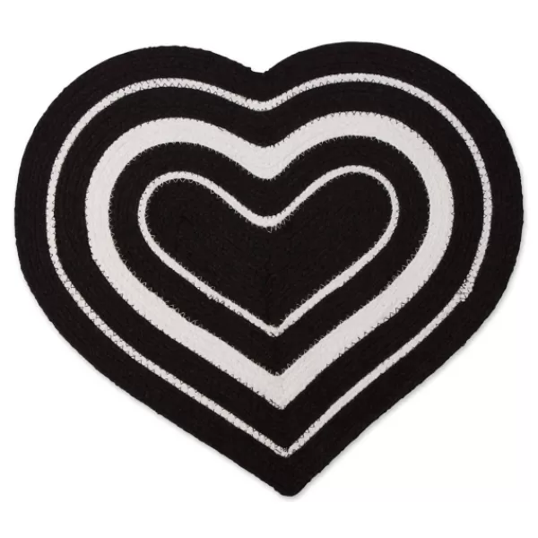 Kitchen & Floor Mats-Kirkland's Home Black Striped Heart Pet Bowl Mat Black/White