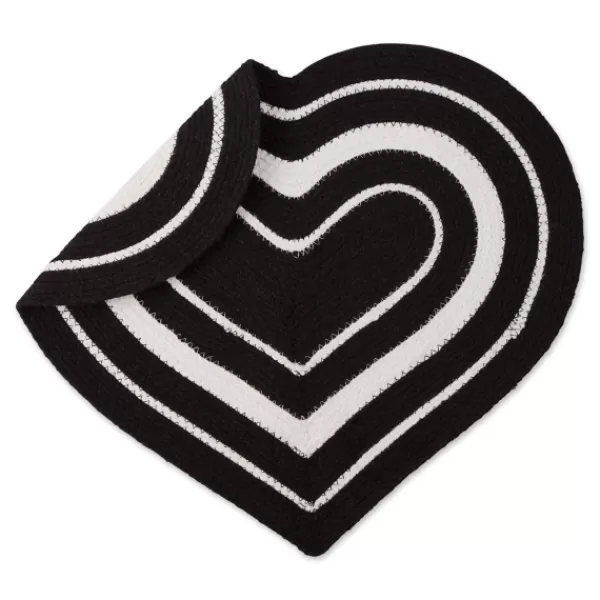 Kitchen & Floor Mats-Kirkland's Home Black Striped Heart Pet Bowl Mat Black/White