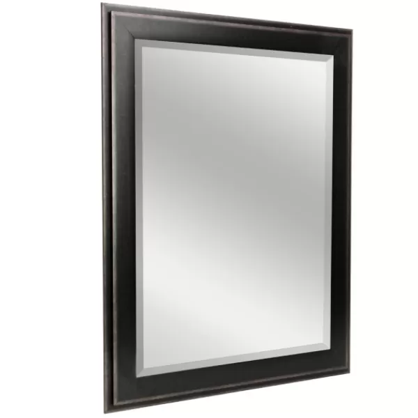 Framed Mirrors-Kirkland's Home Black Two Step Beveled Frame Vanity Mirror