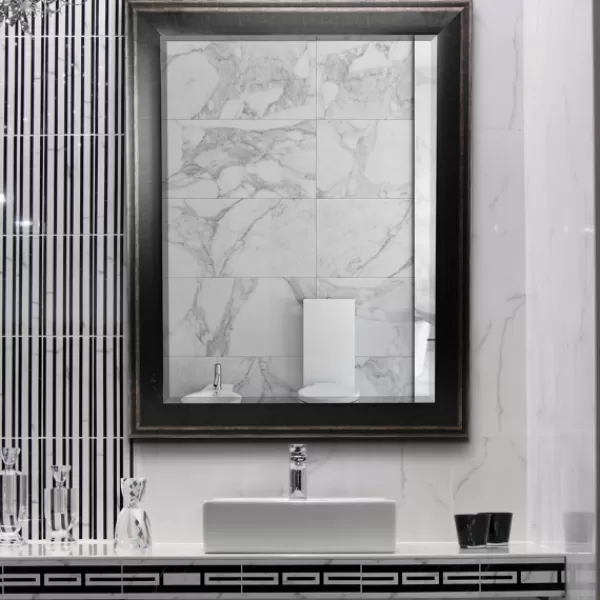 Framed Mirrors-Kirkland's Home Black Two Step Beveled Frame Vanity Mirror