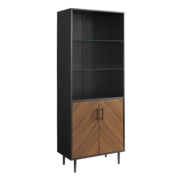 Bookshelves-Kirkland's Home Black Two Tone Bookshelf With Hutch