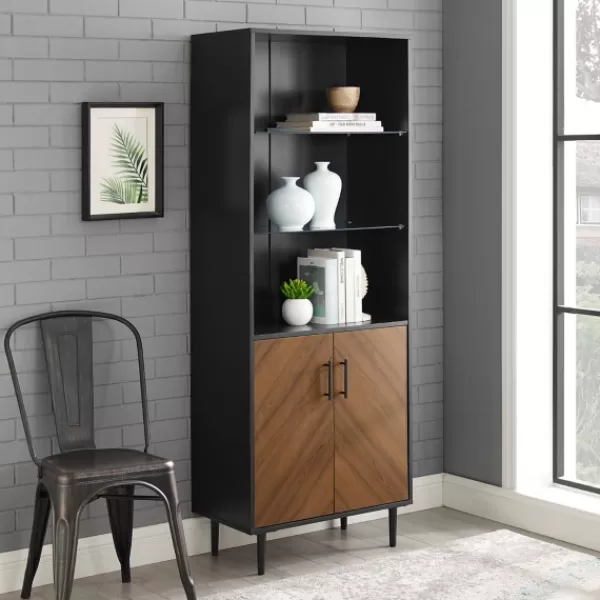 Bookshelves-Kirkland's Home Black Two Tone Bookshelf With Hutch