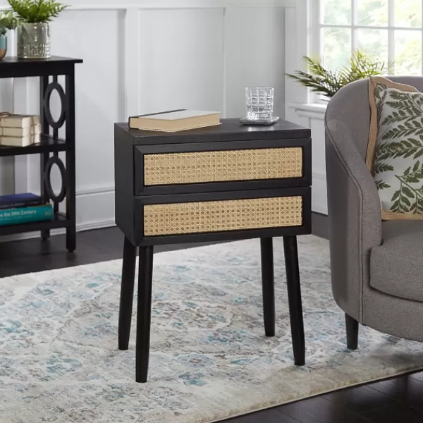 Accent & End Tables-Kirkland's Home Black Two-Drawer Rattan Front Accent Table