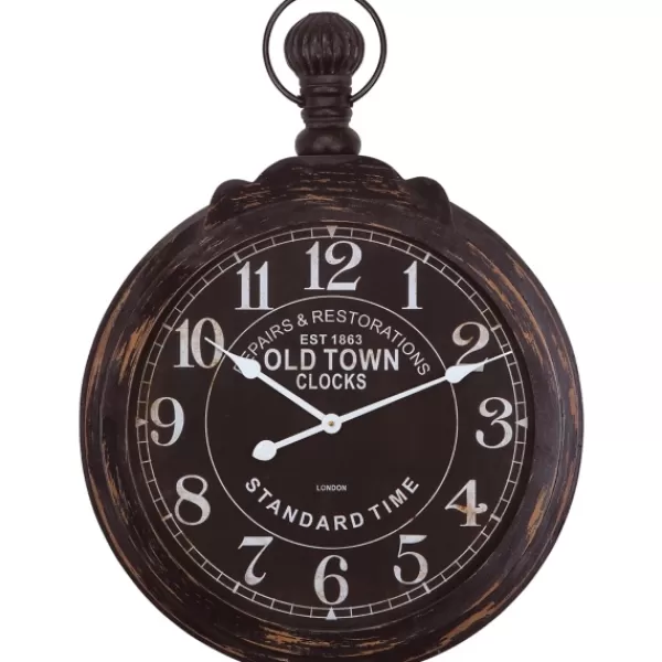 Clocks-Kirkland's Home Black Weathered Iron Frame Round Wall Clock