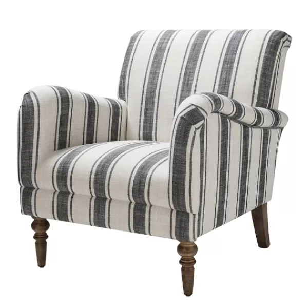 Accent Chairs-Kirkland's Home Black White Carved Slope Stripe Accent Chair Black/White