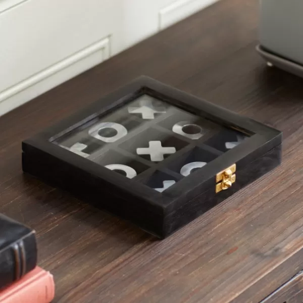 Decorative Accents-Kirkland's Home Black Wood And Aluminum Tic Tac Toe Game Set Black/Silver