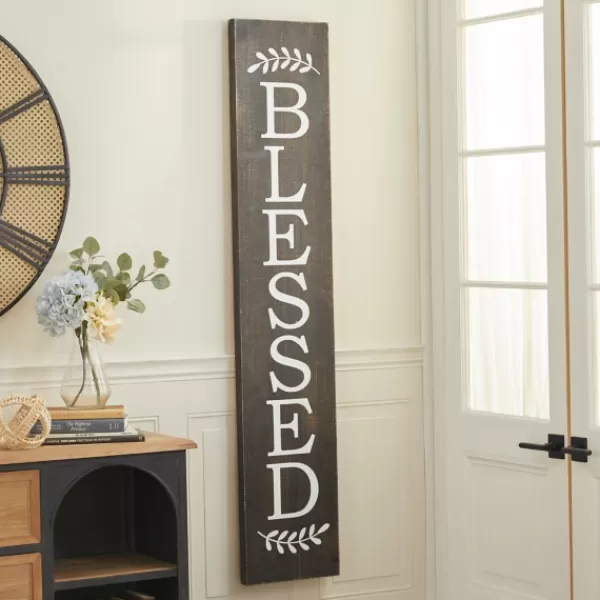 Wall Quotes & Signs-Kirkland's Home Black Wood Blessed Wall Plaque Black/White