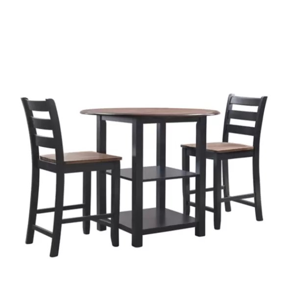 Dining Tables-Kirkland's Home Black Wood Farmhouse 3-Pc. Stool And Table Set Black/Brown