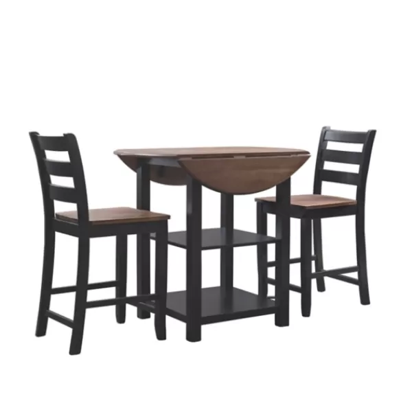 Dining Tables-Kirkland's Home Black Wood Farmhouse 3-Pc. Stool And Table Set Black/Brown