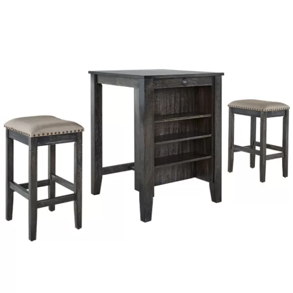 Kitchen Islands & Bar Carts-Kirkland's Home Black Wood Linen 3-Pc. Usb Island And Stool Set