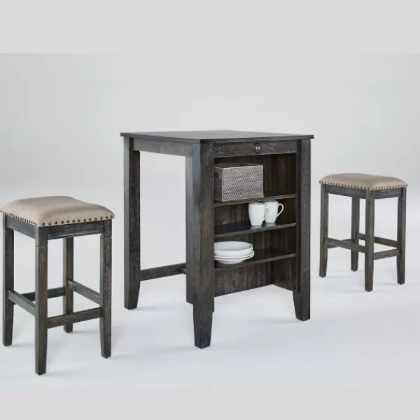 Kitchen Islands & Bar Carts-Kirkland's Home Black Wood Linen 3-Pc. Usb Island And Stool Set