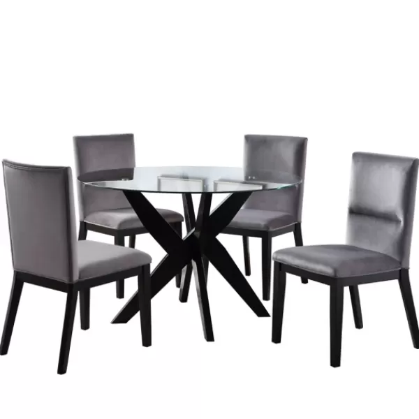 Dining Tables-Kirkland's Home Black Wood Table And Gray Chair 5-Pc. Dining Set