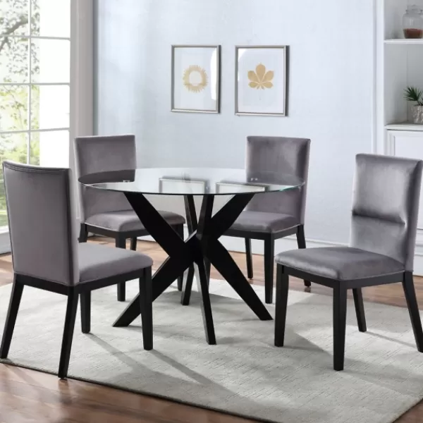 Dining Tables-Kirkland's Home Black Wood Table And Gray Chair 5-Pc. Dining Set