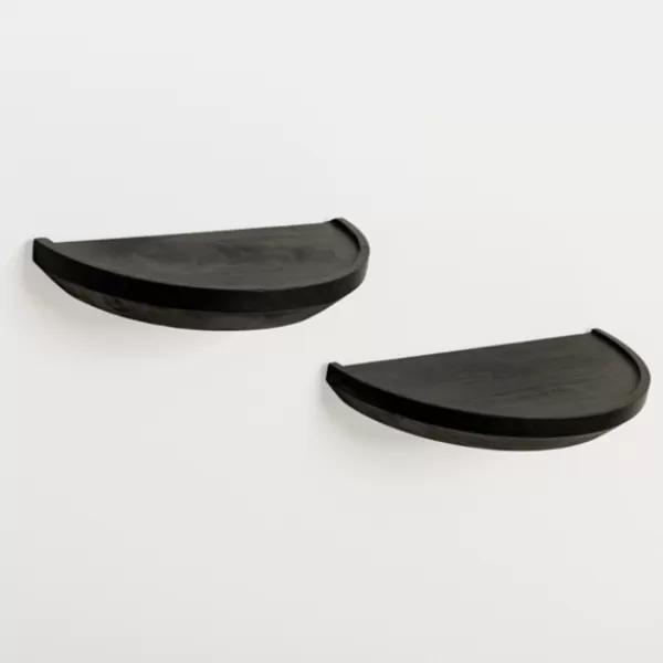 Shelves-Kirkland's Home Black Wooden Half-Moon Wall Shelves, Set Of 2