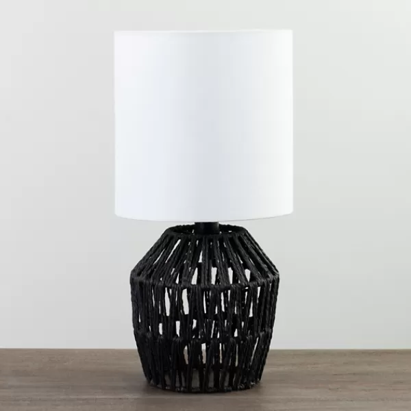 Table Lamps-Kirkland's Home Black Woven Metal And String Table Lamp White