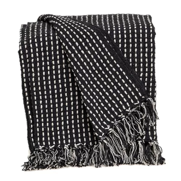 Blankets & Throws-Kirkland's Home Black Woven Pattern Wool Tassel Throw Black/White