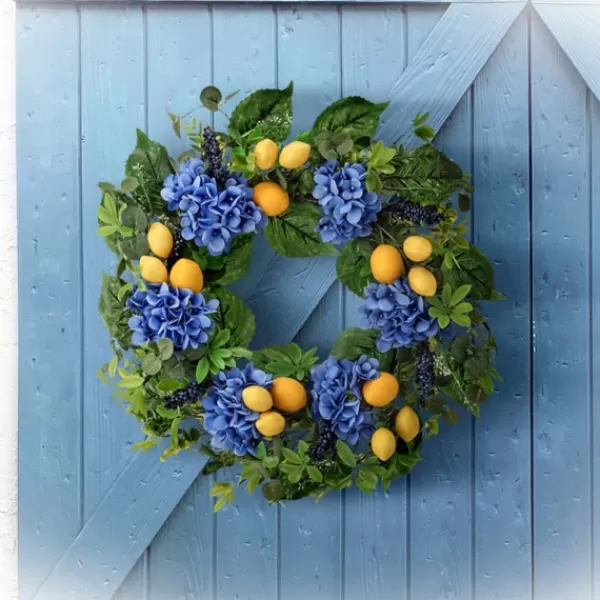 Wreaths-Kirkland's Home Blackberry Lemon And Hydrangea Wreath Green/Blue/Yellow