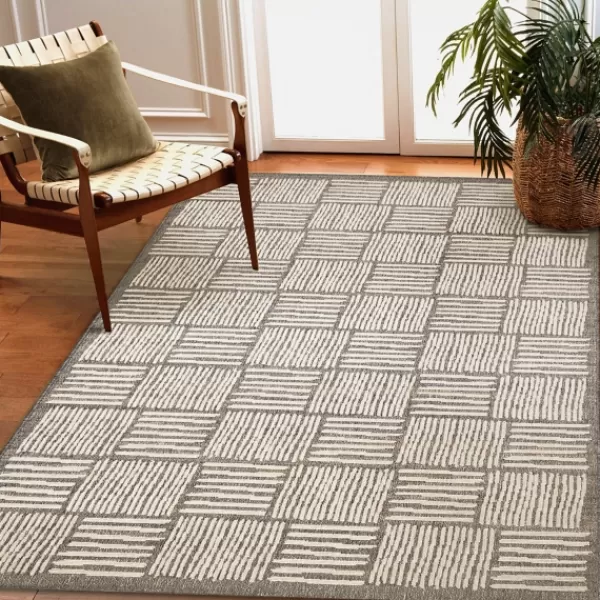 Outdoor Rugs-Kirkland's Home Blake Gray Cube Indoor/Outdoor Area Rug, 7X9 Gray/White